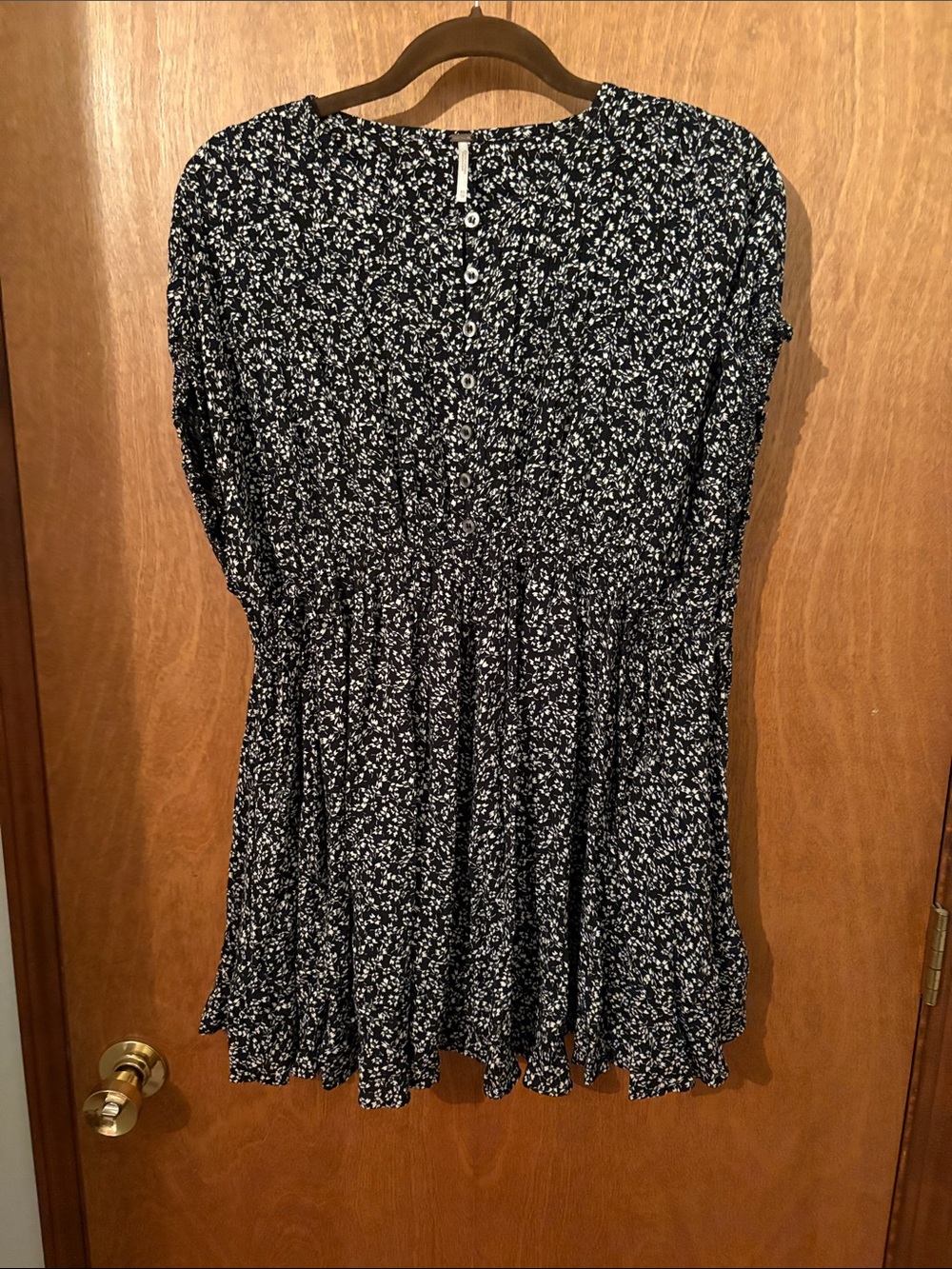Free People Black and White Floral Button-Front Top